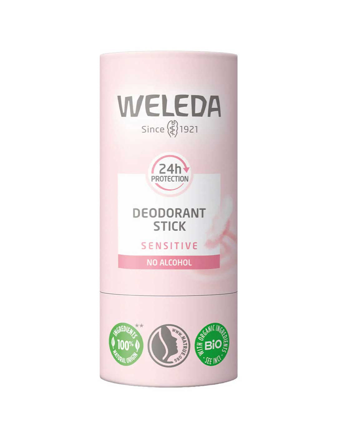 Weleda deodorant stick on a white background