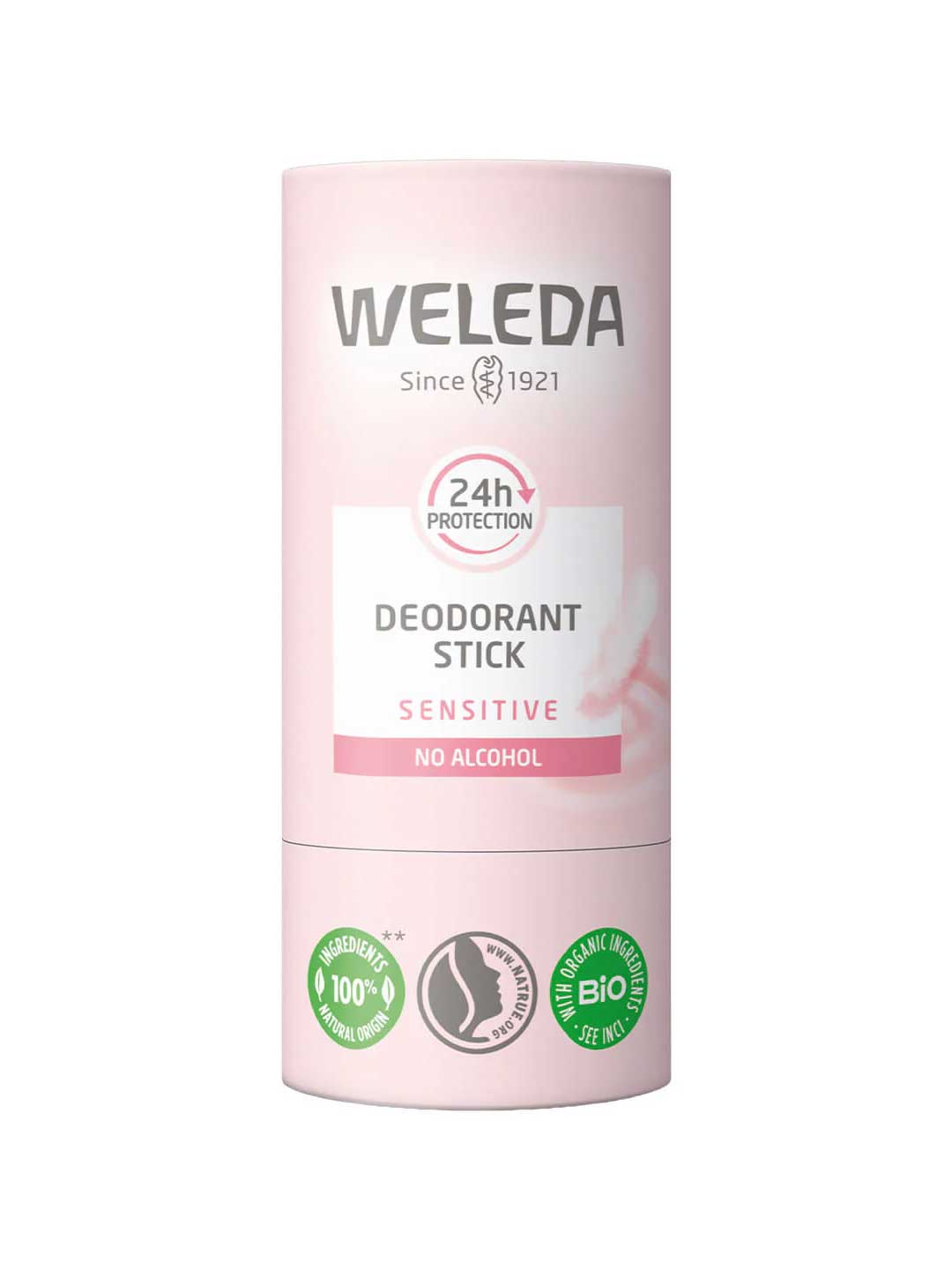 Weleda deodorant stick on a white background