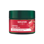 Weleda Pomegranate Firming Day Cream 40ml, with a dark green lid and red label featuring pomegranates, is ideal for mature skin and helps reduce lines and wrinkles for naturally radiant skin.
