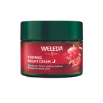 Weleda Pomegranate Firming Night Cream 40ml, with a dark green lid and red label with pomegranate graphic, reduces lines and wrinkles, regenerates skin overnight, and is ideal for mature skin.