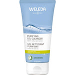 Weleda Purifying Gel Cleanser 100ml features organic willow bark and is formulated as a natural cleanser for blemished or acne-prone skin. The blue and white tube displays green accents and the Weleda logo at the top.