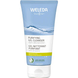 Weleda Purifying Gel Cleanser 100ml features organic willow bark and is formulated as a natural cleanser for blemished or acne-prone skin. The blue and white tube displays green accents and the Weleda logo at the top.