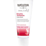 Weleda Ratanhia Toothpaste fluoride-free herbal toothpaste tube with wild ratanhia root and myrrh on a white background