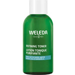 A green 150ml bottle of Weleda Refining Toner with a white cap and label reads “WELEDA Since 1921 Refining Toner Sage.” This clarifying toner uses witch hazel water to refine pores for a fresh, purified complexion.