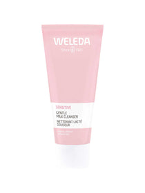 A 75ml tube of Weleda Sensitive Gentle Milk Cleanser stands upright against a plain white background, designed for sensitive skin care.
