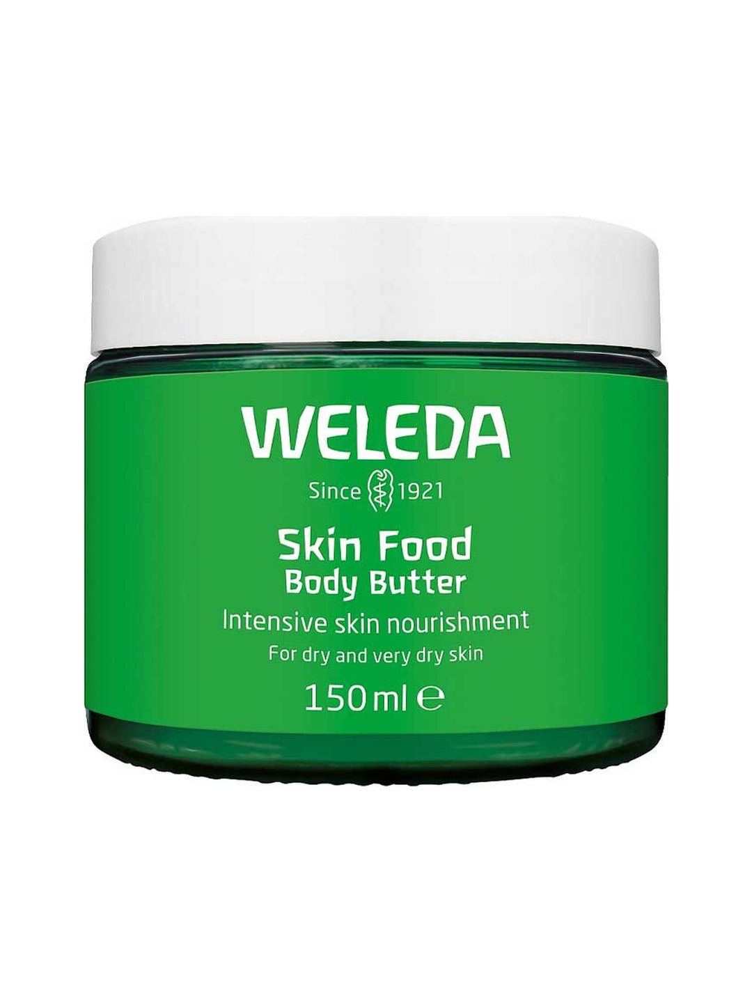 Weleda Skin Food Body Butter 150g closed green jar on a white background