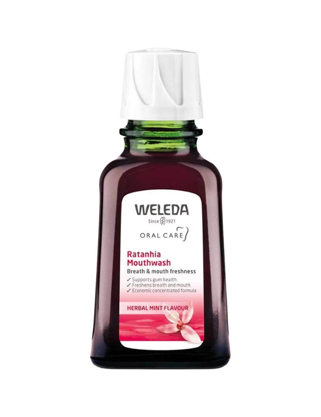 Weleda Ratanhia Mouthwash bottle on a white background
