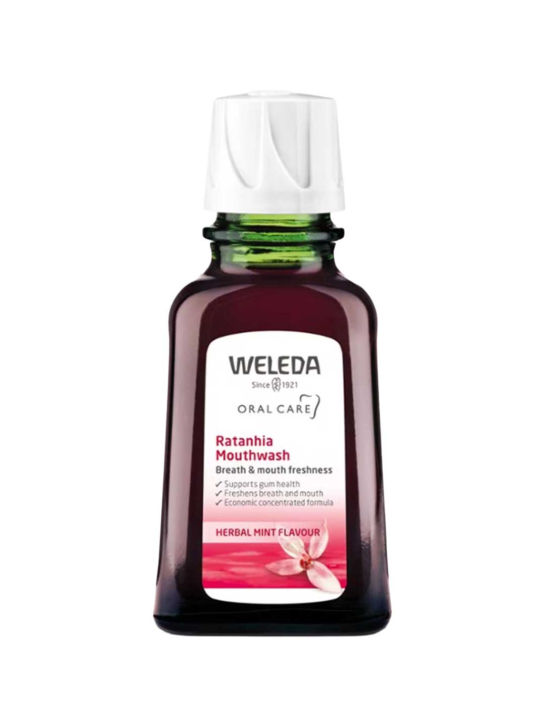 Weleda Ratanhia Mouthwash bottle on a white background