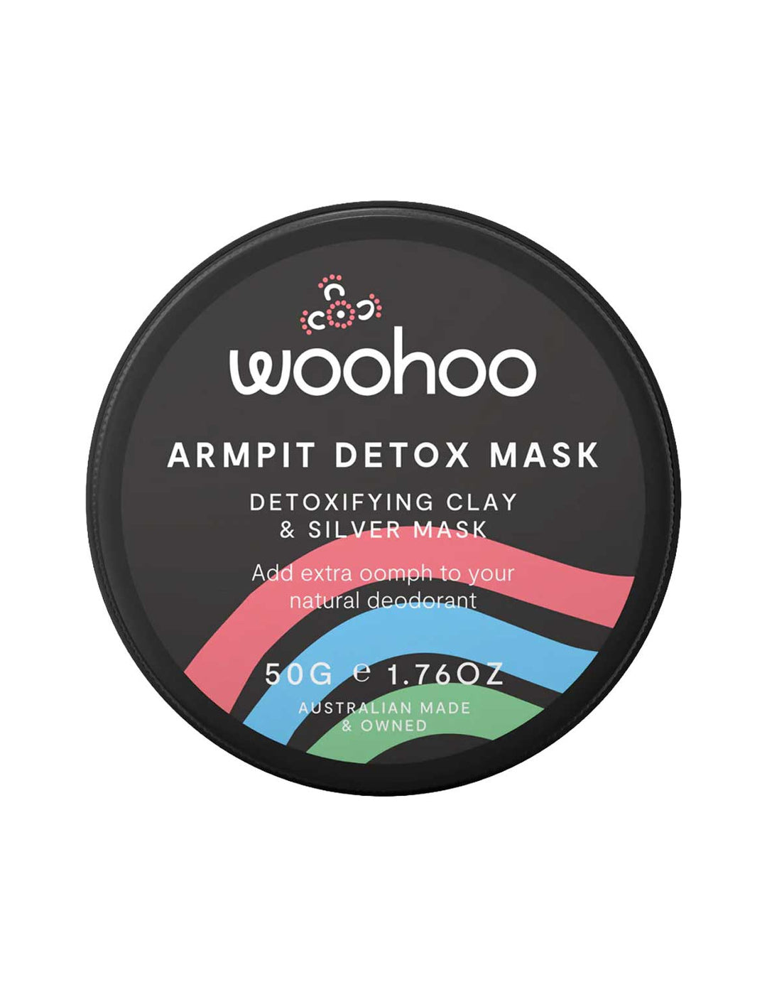 WooHoo Armpit Detox Clay and Silver Mask 50g closed tin on a white background