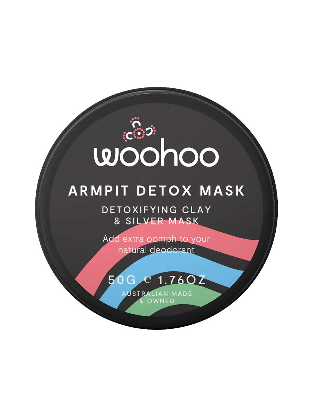 WooHoo Armpit Detox Clay and Silver Mask 50g closed tin on a white background