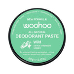 WooHoo Wild Extra Strength Deodorant Paste 60g closed green tin on a white background