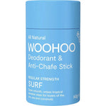 Blue deodorant stick with 'WOOHOO' branding on a white background
