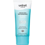 Wotnot Natural Zinc Face Sunscreen SPF50 with antioxidant CoQ10 50g tube on a white background