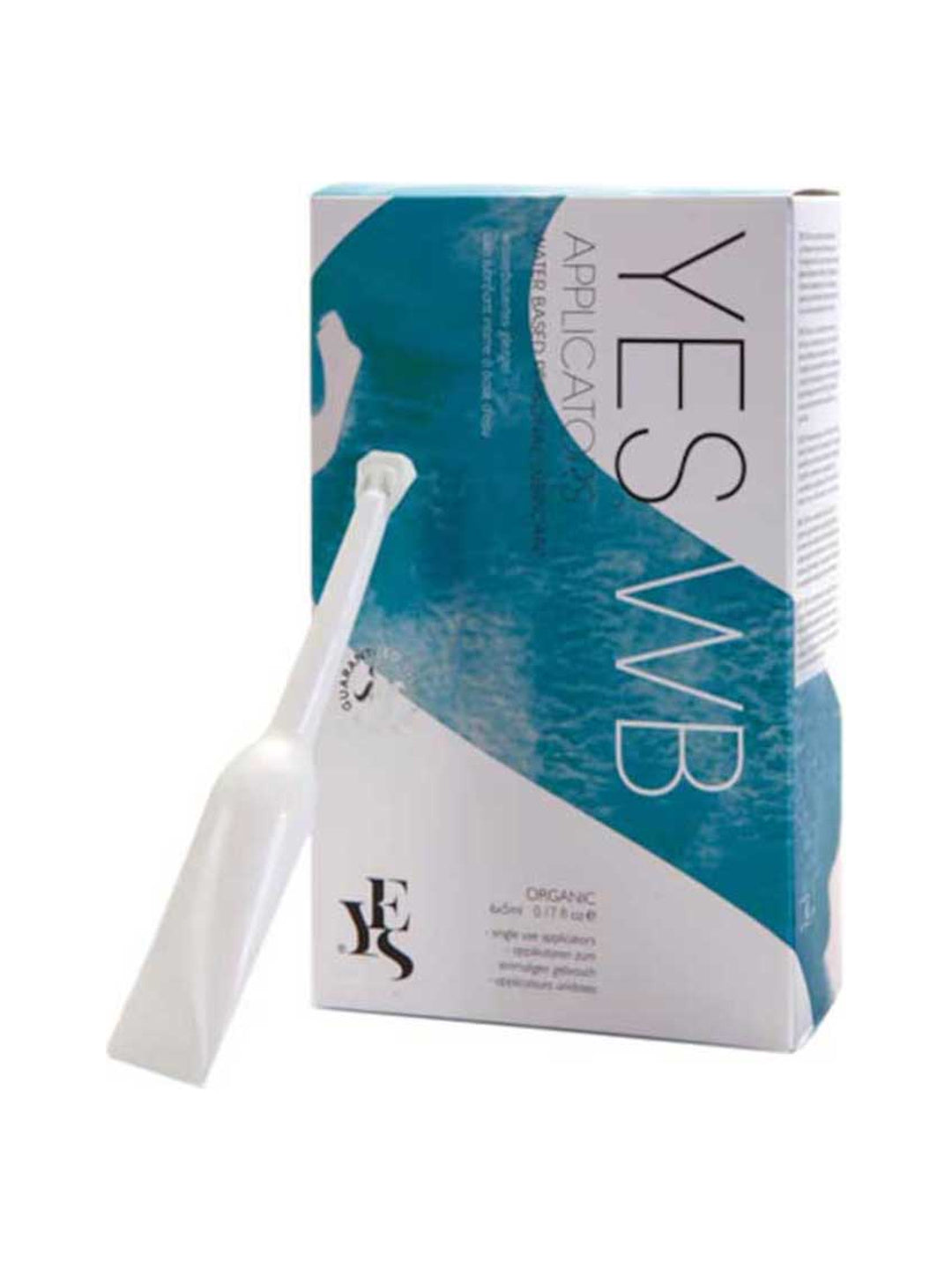 Yes WB Water-Based Personal Lubricant 5ml six-pack box with individual applicator on a white background