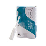 A box of Yes WB Water-Based Personal Lubricant 5ml x 6 Pack, in blue and white packaging, is shown on a white background with an individual applicator displayed in front.