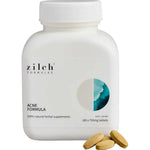 Zilch Acne Formula 180 Tablets white supplement bottle with beige tablets on a white background