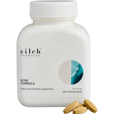 Zilch Acne Formula 180 Tablets white supplement bottle with beige tablets on a white background