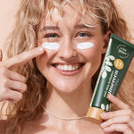 A bit Hippy SPF 40 Sunscreen applied to the cheeks