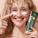A bit Hippy SPF 40 Sunscreen applied to the cheeks