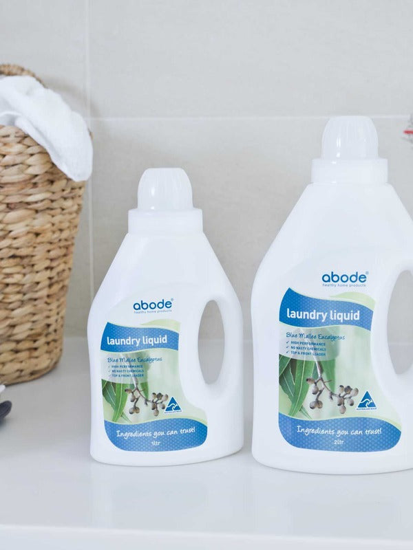 Abode Laundry Liquid Eucalyptus in an official laundry setting