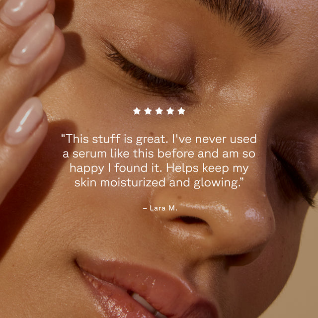 Close-up of glowing skin after using ACURE Brightening Glow Serum