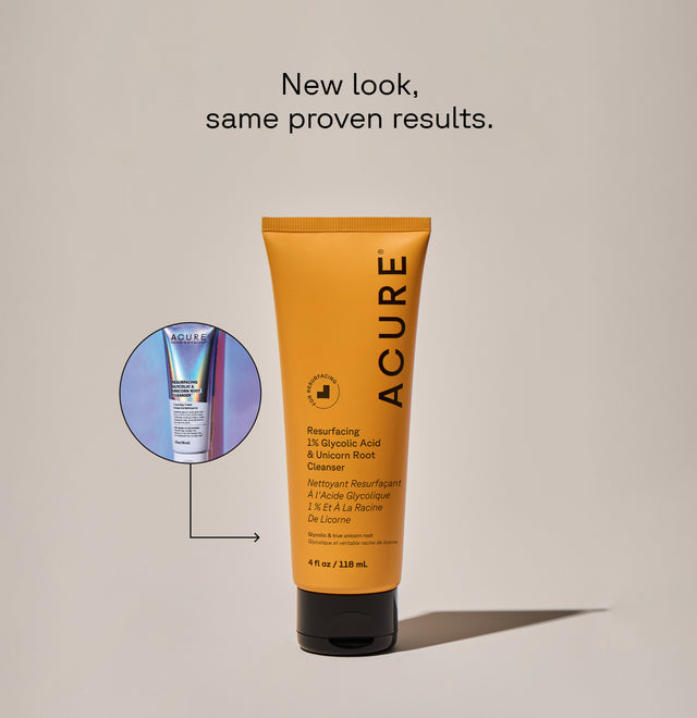 ACURE Resurfacing Glycolic and Unicorn Root Cleanser official packaging comparison