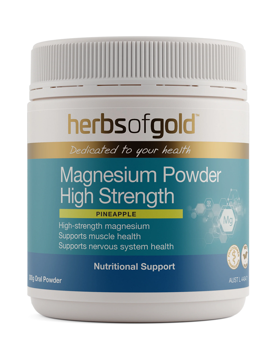 Herbs of Gold Magnesium Powder High Strength 300g tub, pineapple flavour