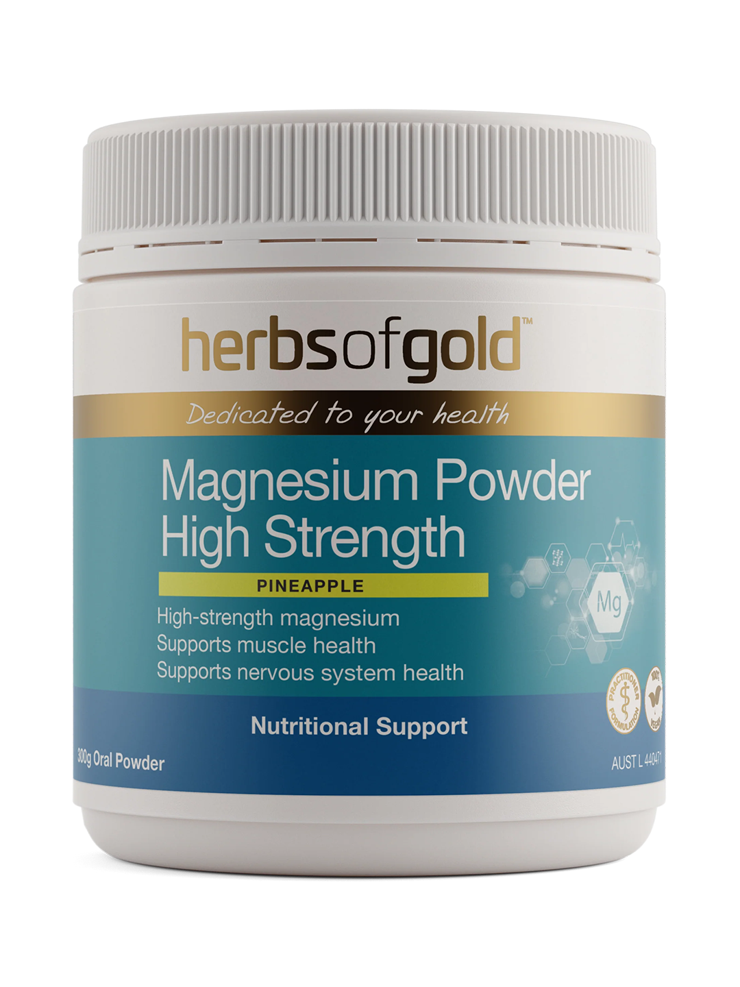 Herbs of Gold Magnesium Powder High Strength 300g tub, pineapple flavour