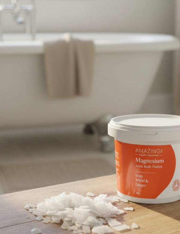 Amazing You Joint Magnesium Flakes beside a bath