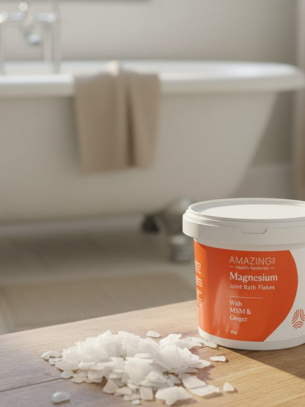 Amazing You Joint Magnesium Flakes beside a bath