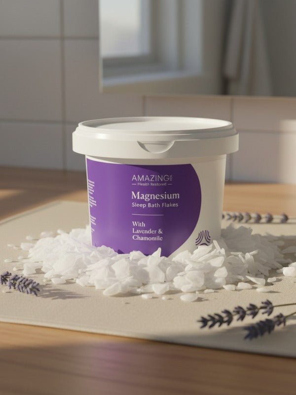 Amazing You Sleep Magnesium Flakes in a bathroom setting
