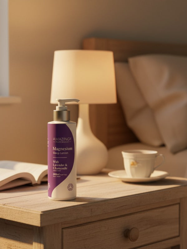 Amazing You Sleep Magnesium Lotion beside a bed