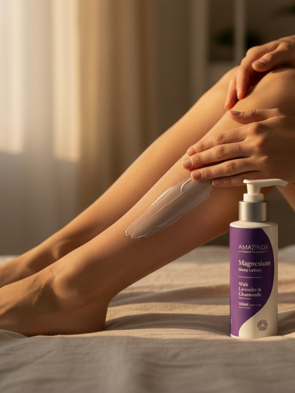 Amazing You Sleep Magnesium Lotion applied to legs