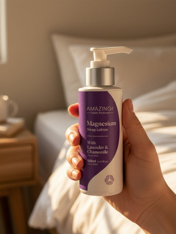 Amazing You Sleep Magnesium Lotion held in hand