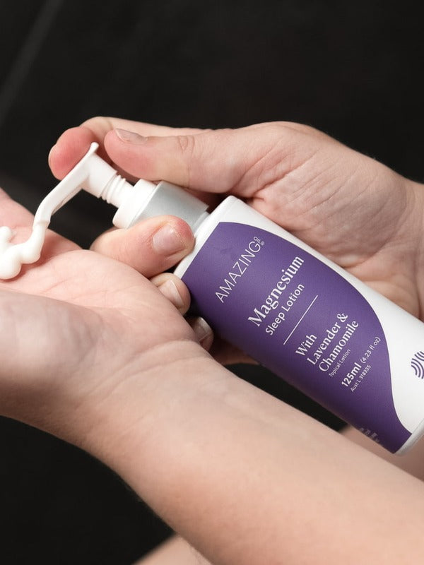 Amazing You Sleep Magnesium Lotion dispensed from the pump