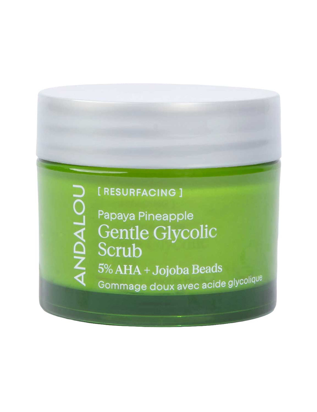Andalou Resurfacing Gentle Glycolic Scrub 50g front product image on white background