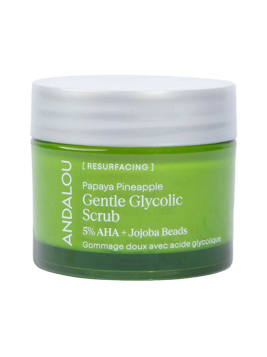 Andalou Resurfacing Gentle Glycolic Scrub 50g front product image on white background