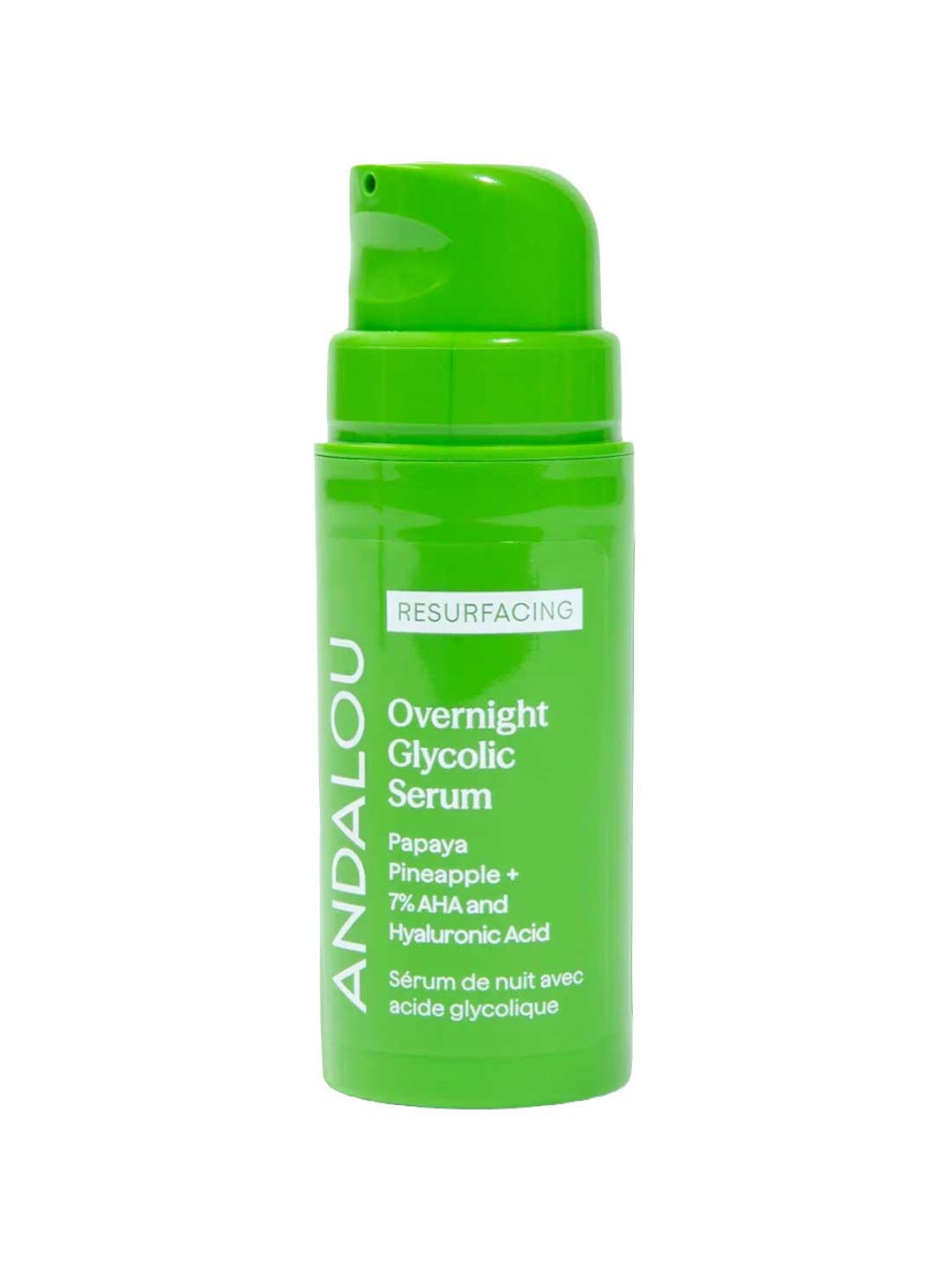 Andalou Resurfacing Overnight Glycolic Serum 30ml front product image on white background