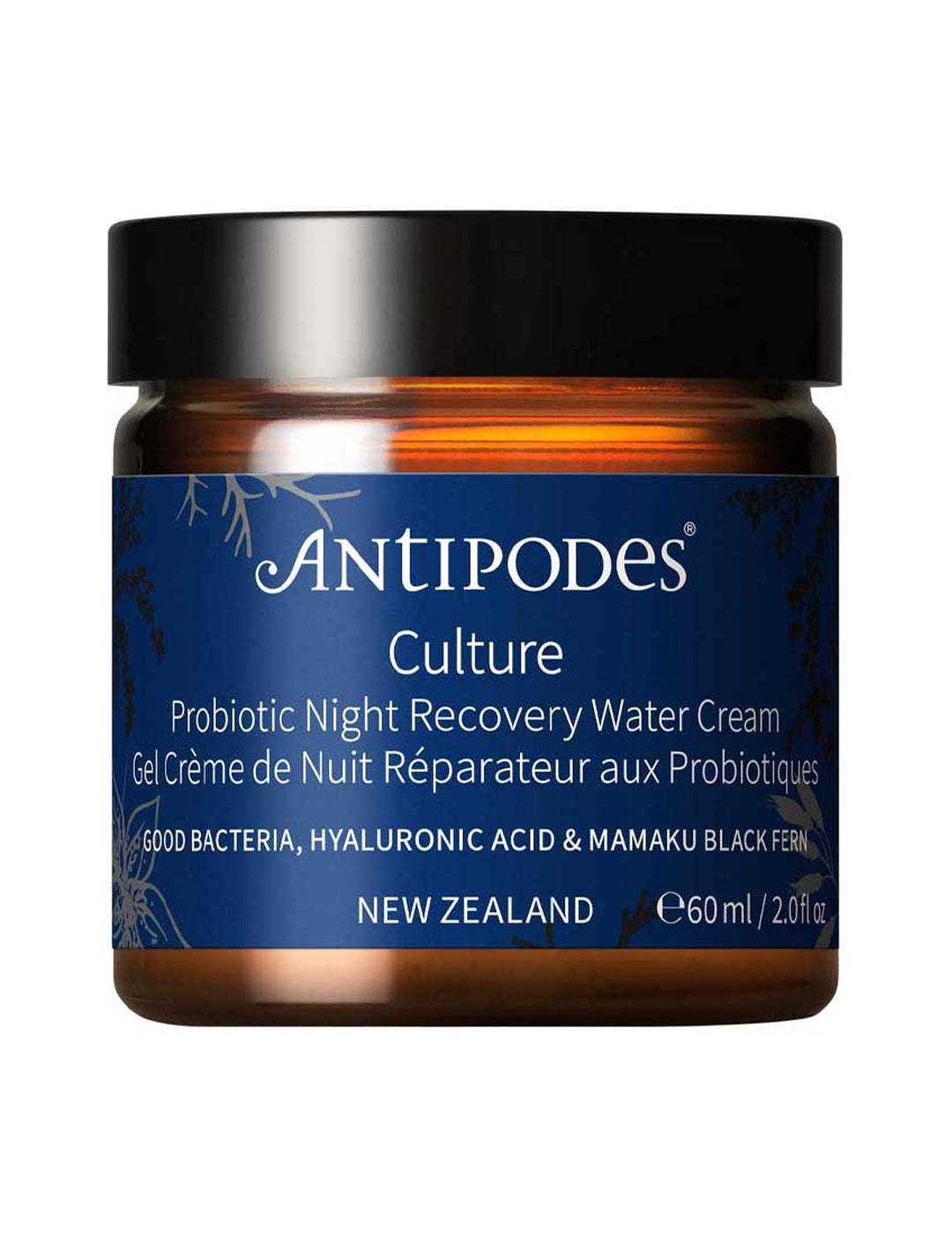 Antipodes Culture Probiotic Night Recovery Water Cream with the lid closed on a white background.