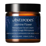 Antipodes Jasmine Flower Menopause Facial Cream with the lid closed on a white background.