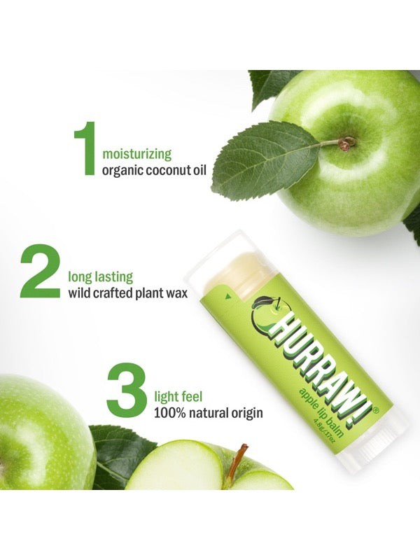 Ingredients and product information for Hurraw! Organic Lip Balm - Apple 4.8g
