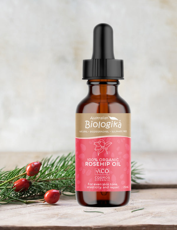 Australian Biologika 100% Organic Rosehip Oil 25ml — rosehip oil styled with botanicals