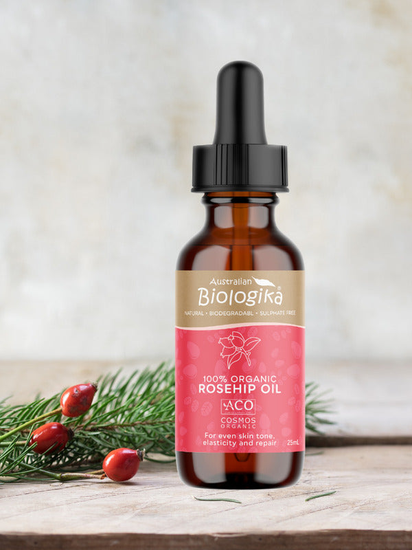 Australian Biologika 100% Organic Rosehip Oil 25ml — rosehip oil styled with botanicals