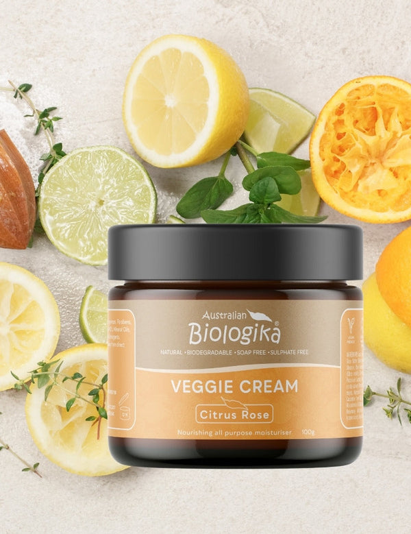 Australian Biologika Citrus Rose Geranium Veggie Cream 100g — citrus rose veggie cream styled with citrus