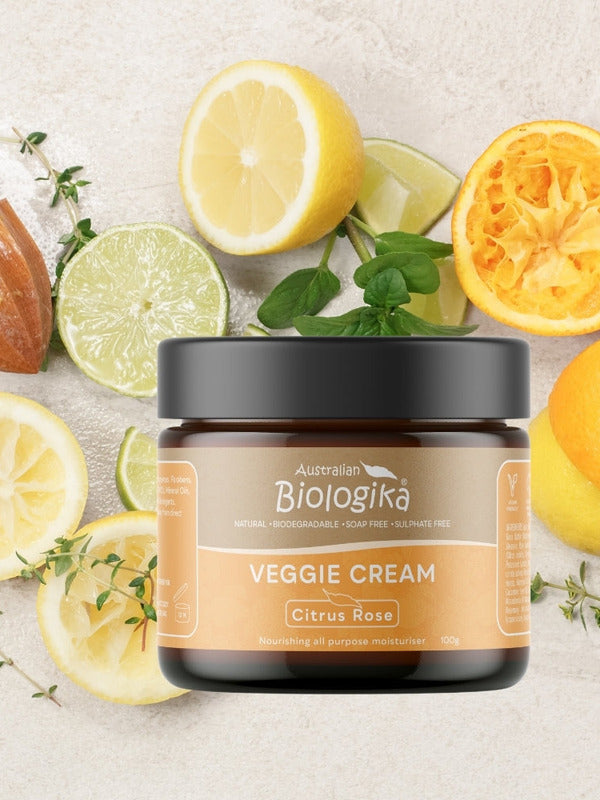 Australian Biologika Citrus Rose Geranium Veggie Cream 100g — citrus rose veggie cream styled with citrus