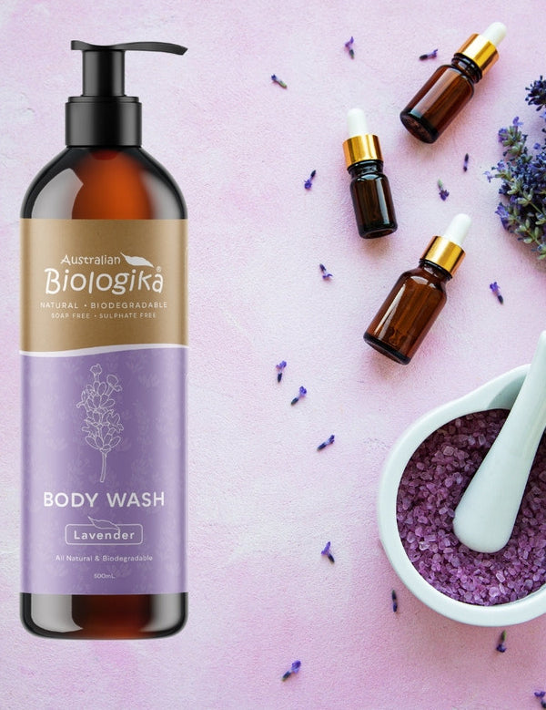 Australian Biologika Body Wash Lavender 500ml — lavender body wash styled with lavender
