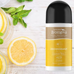 Australian Biologika Certified Organic Roll On Deodorant - Lemon Kiss 70ml — lemon deodorant styled with fresh lemons