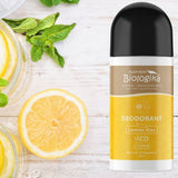 Australian Biologika Certified Organic Roll On Deodorant - Lemon Kiss 70ml — lemon deodorant styled with fresh lemons