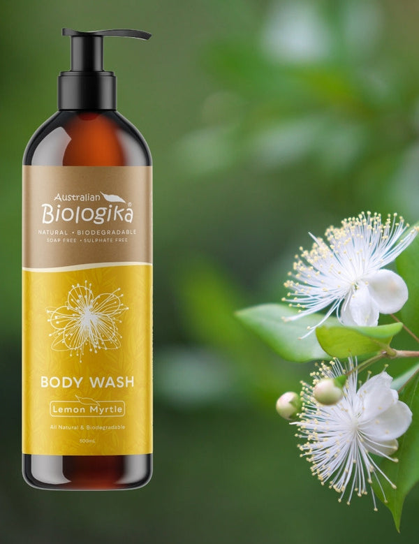 Australian Biologika Lemon Myrtle Body Wash 500ml — lemon myrtle body wash with flowering botanicals
