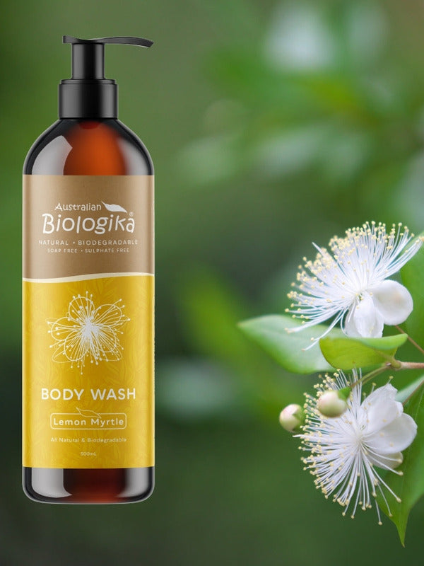 Australian Biologika Lemon Myrtle Body Wash 500ml — lemon myrtle body wash with flowering botanicals